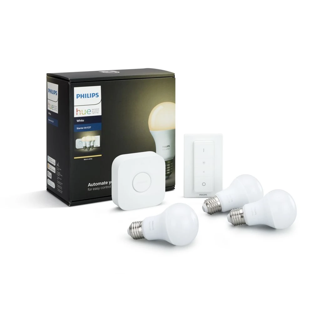 Philips Hue Pont De Connexion + Dim Switch + 3 Ampoules E27 White 3 Philips Hue Pont De Connexion + Dim Switch + 3 Ampoules E27 White