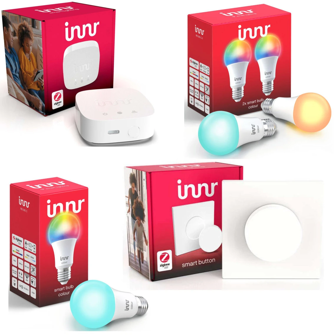 INNR Kit De Démarrage Avec Pont Et 3 Ampoules Zigbee E27 RGB Et Un Smart B...