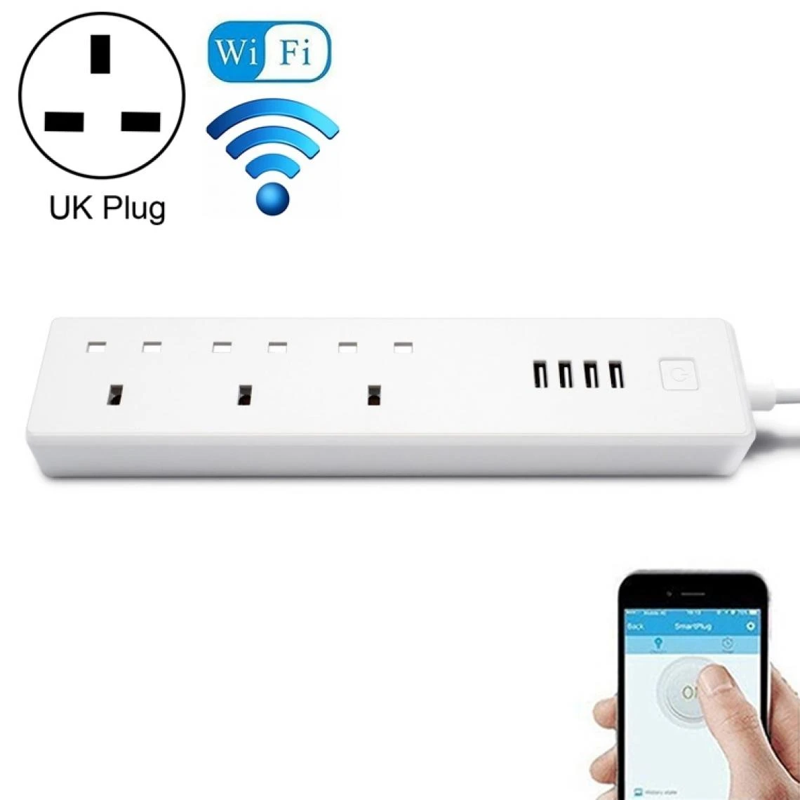 Wewoo Prise Connectée 4 X Ports USB + 3 X UK Plug Jack Télécommande WiFi ... 3 Wewoo Prise Connectée 4 X Ports USB + 3 X UK Plug Jack Télécommande WiFi ...