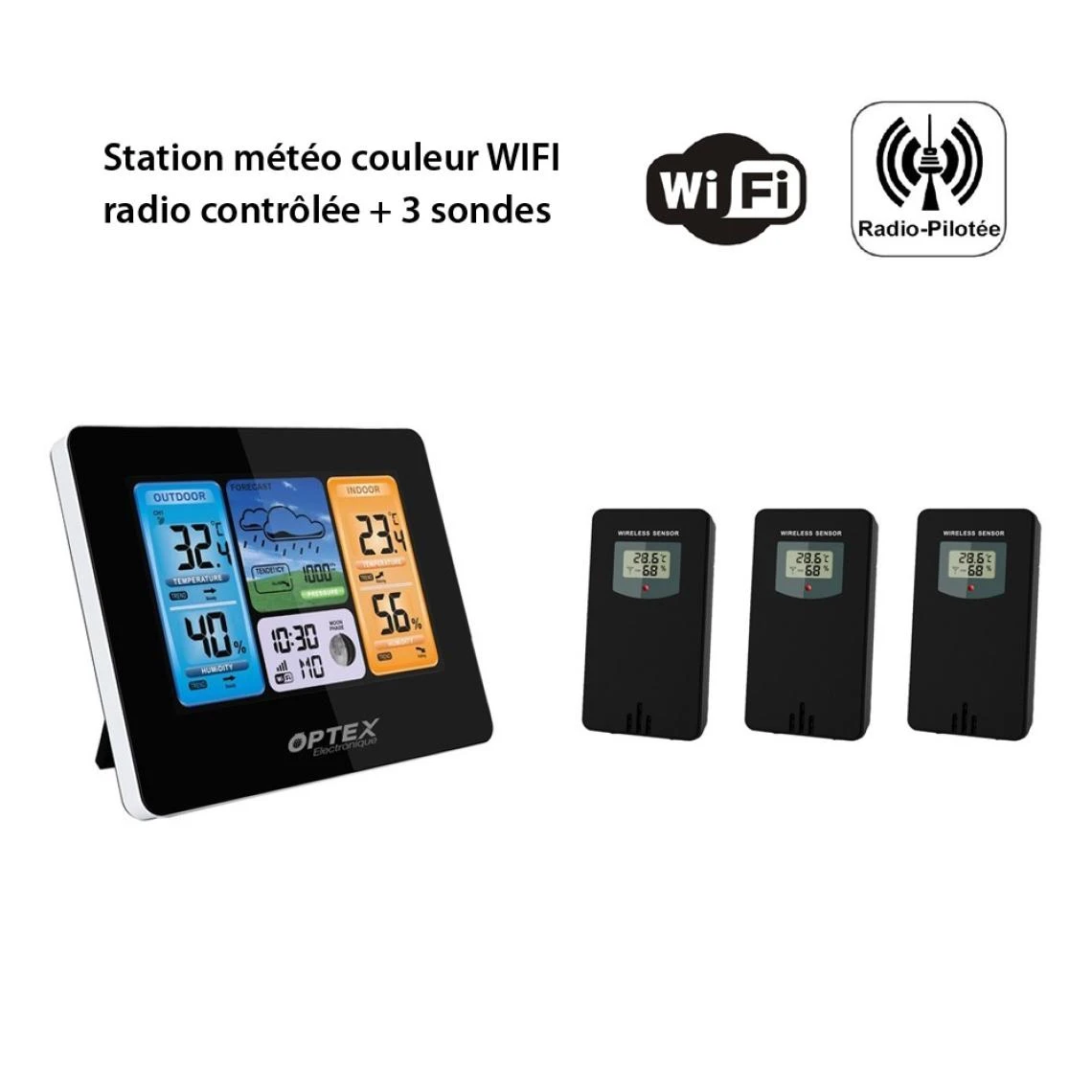 Optex Station Météo Couleur WIFI Radio Contrôlée - Intérieure Extérieu... 3 Optex Station Météo Couleur WIFI Radio Contrôlée - Intérieure Extérieu...