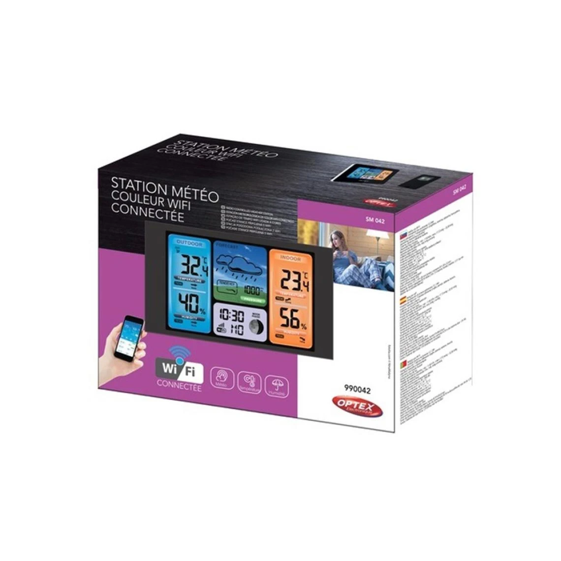 Optex Station Météo Couleur WIFI Radio Contrôlée - Intérieure Extérieu... 4 Optex Station Météo Couleur WIFI Radio Contrôlée - Intérieure Extérieu... – Image 2