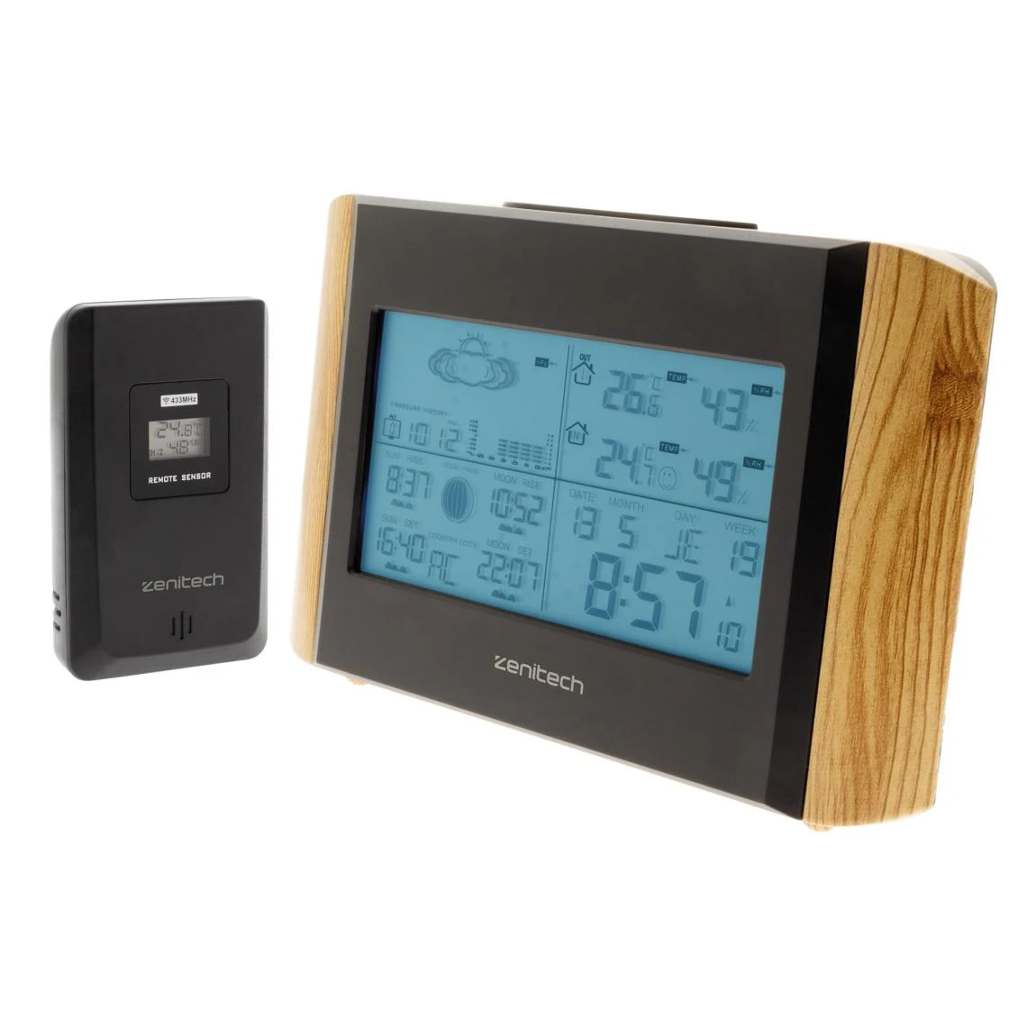 Station Météo Effet Bois Avec Capteur Sans Fil (IP44) - Otio 4 Station Météo Effet Bois Avec Capteur Sans Fil (IP44) - Otio – Image 2