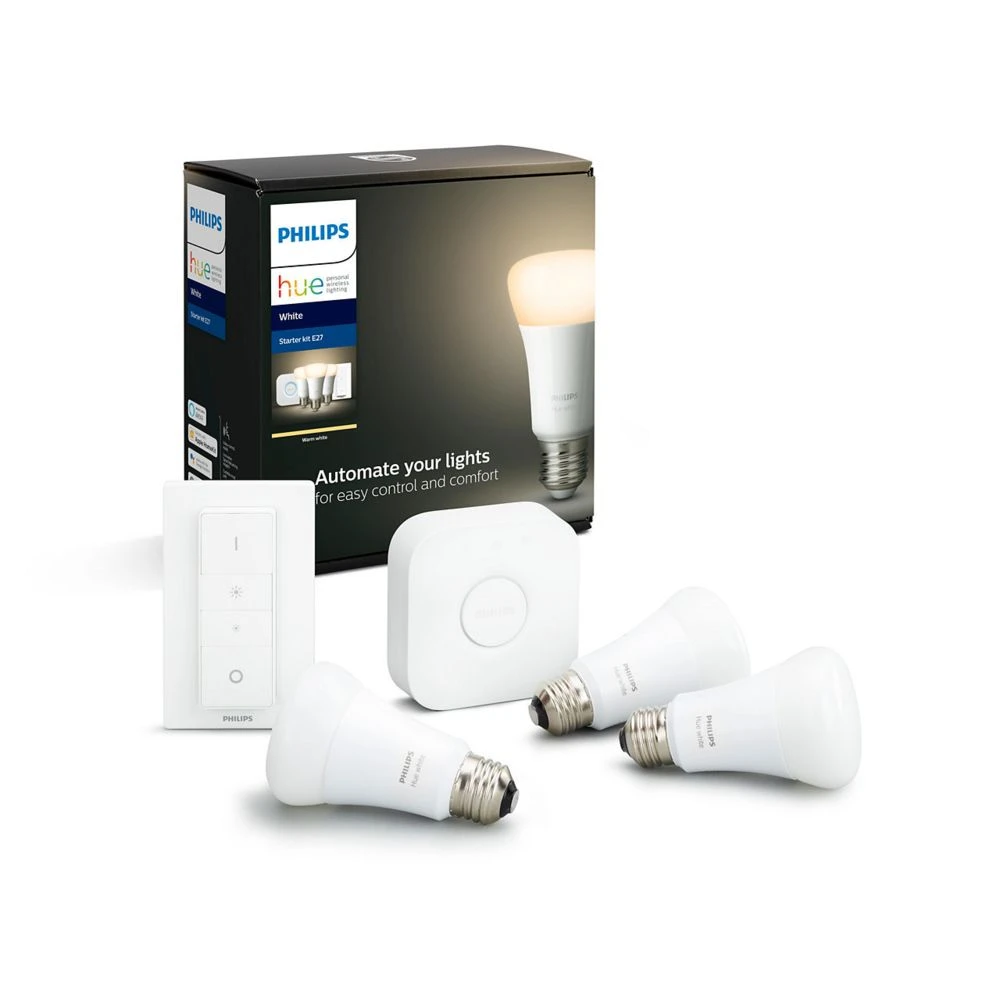 Philips Hue Pont De Connexion + Dim Switch + 3 Ampoules E27 White 3 Philips Hue Pont De Connexion + Dim Switch + 3 Ampoules E27 White