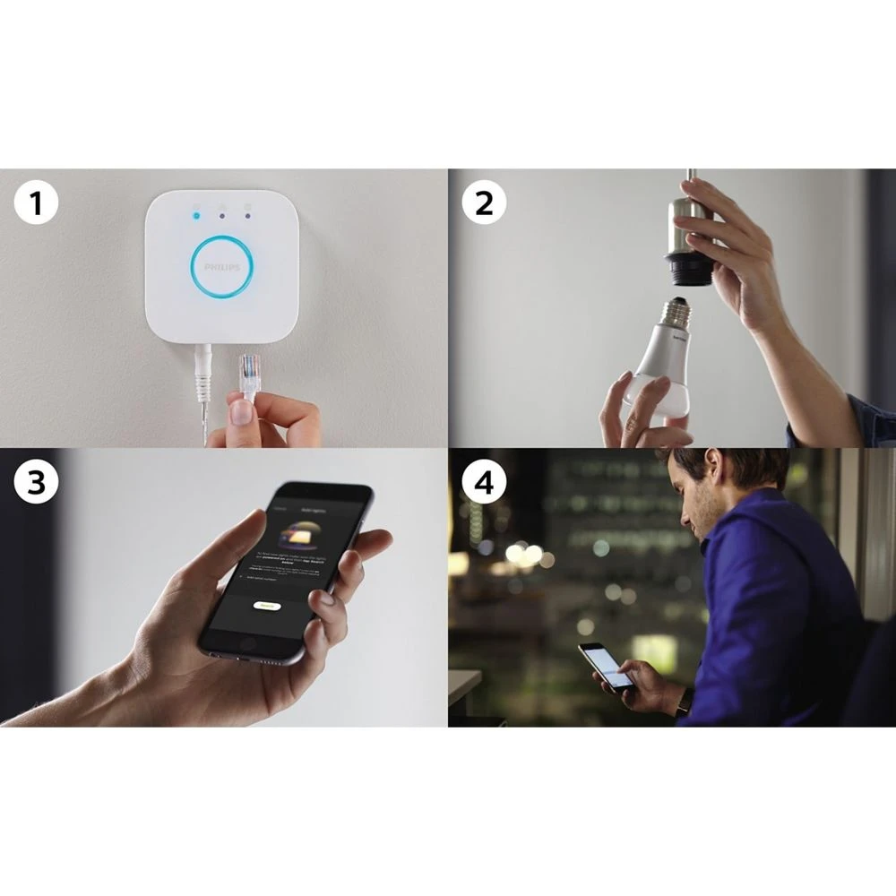 Philips Hue Pont De Connexion + Dim Switch + 3 Ampoules E27 White 4 Philips Hue Pont De Connexion + Dim Switch + 3 Ampoules E27 White – Image 2