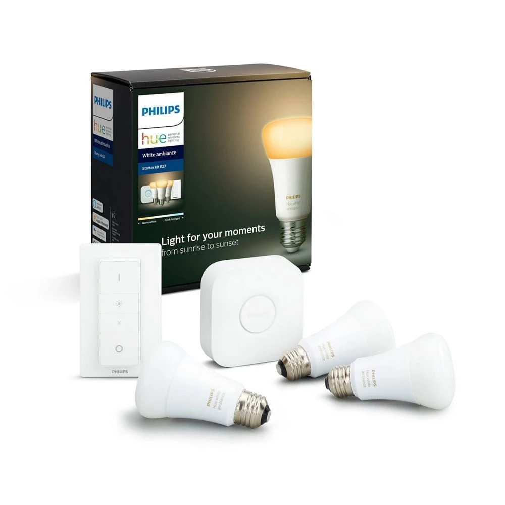 Philips Hue Pont De Connexion + Dim Switch + 3 Ampoules E27 White 3 Philips Hue Pont De Connexion + Dim Switch + 3 Ampoules E27 White